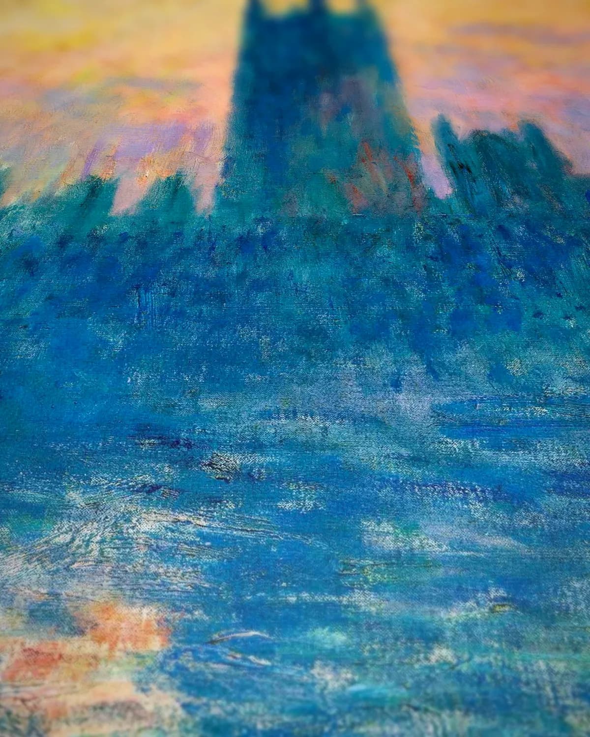 Het parlement van Londen, zonsondergang (1903) op geweven fluweel, uitsnede 3 van 3