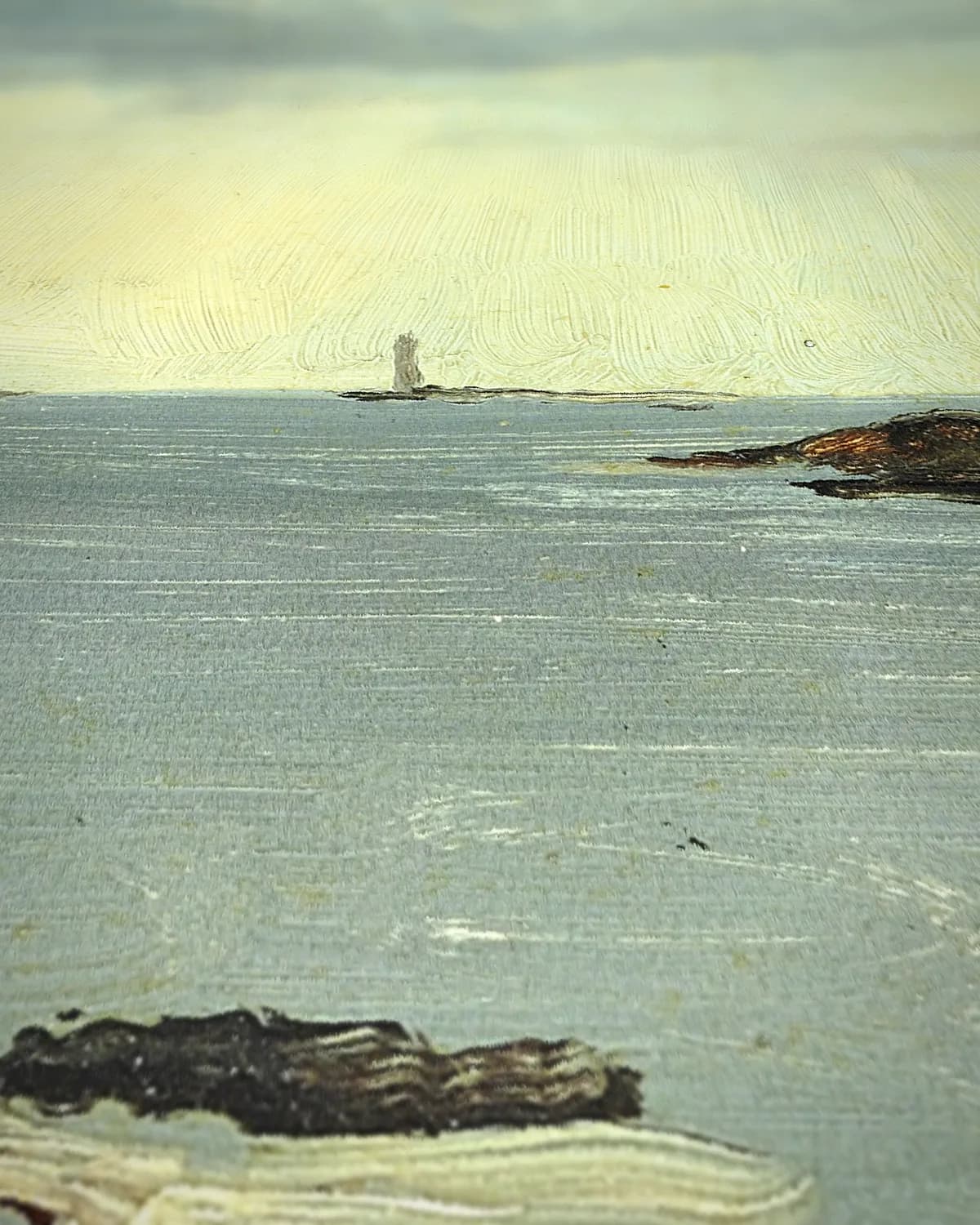Het strand op een grijze dag bij Saint-Malo op geweven fluweel, uitsnede 1 van 3