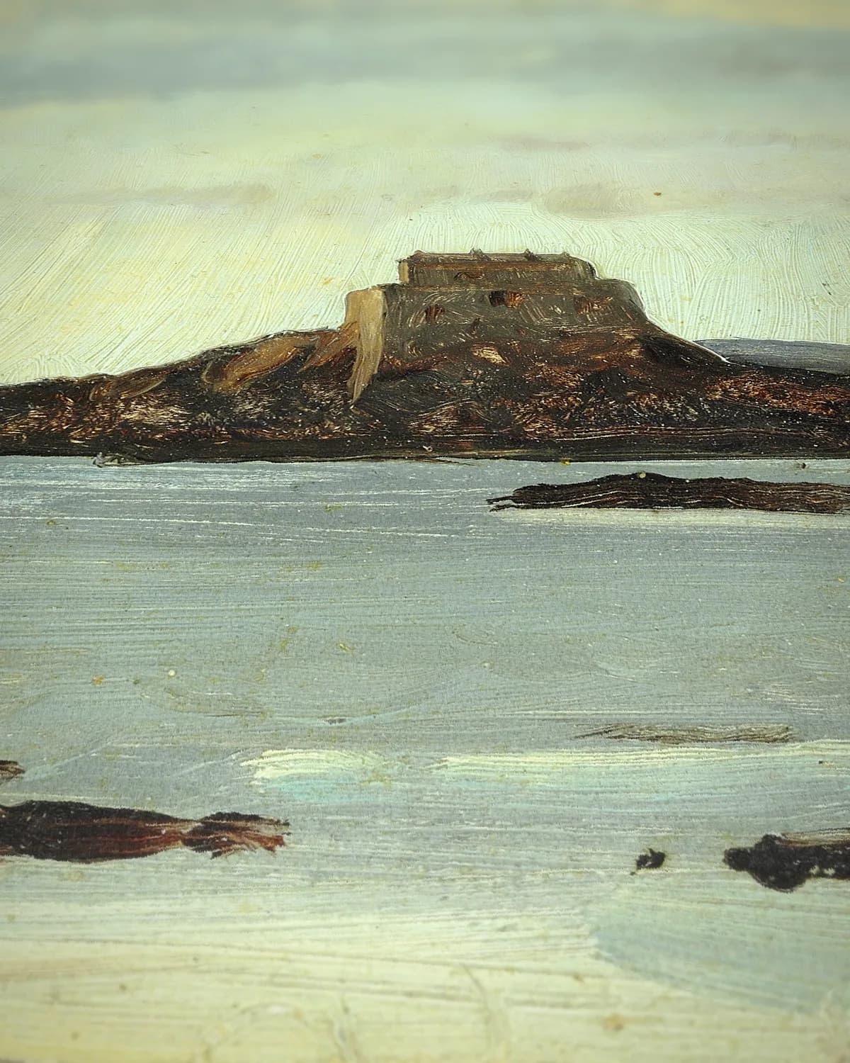 Het strand op een grijze dag bij Saint-Malo op geweven fluweel, uitsnede 3 van 3