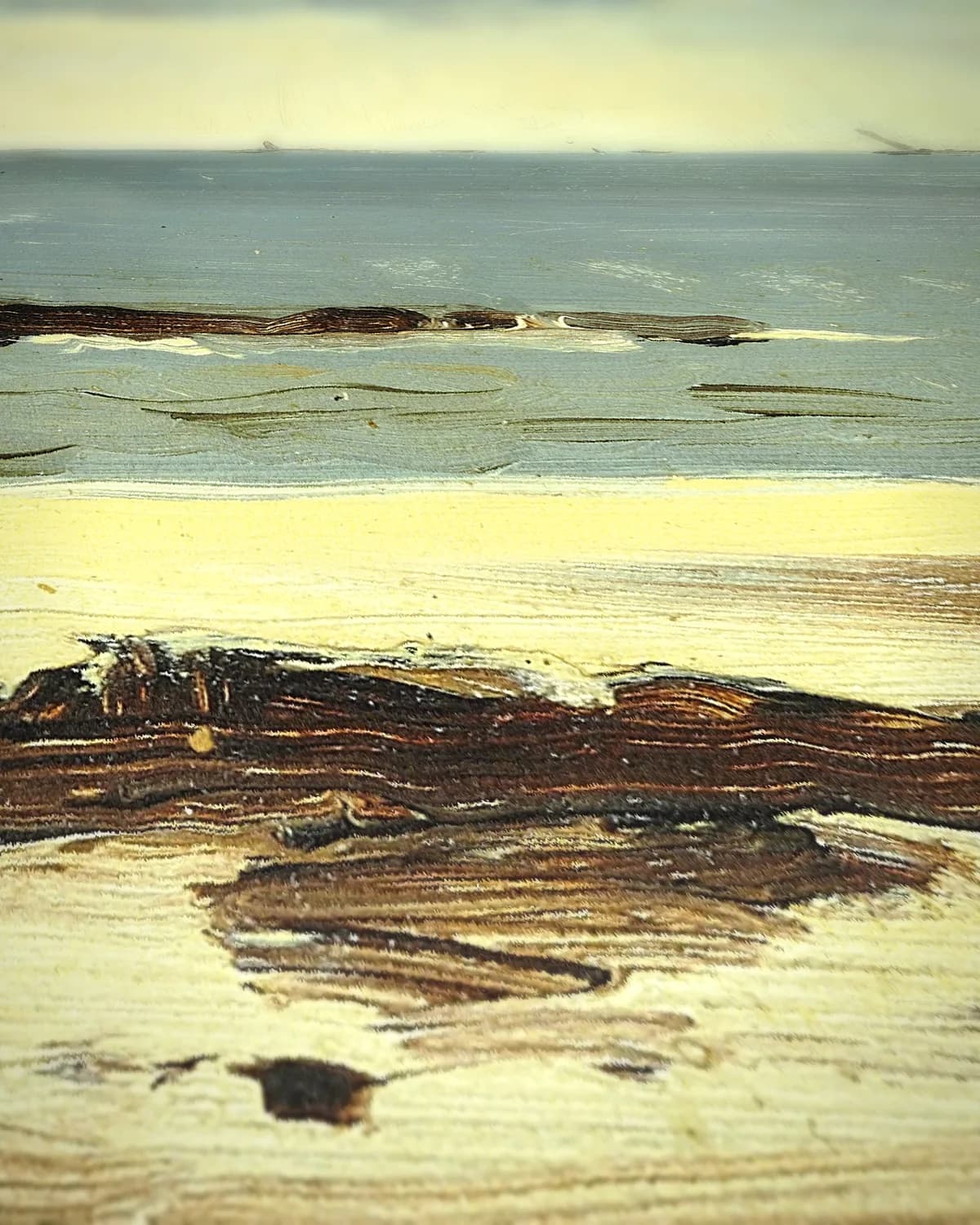 Het strand op een grijze dag bij Saint-Malo op geweven fluweel, uitsnede 2 van 3