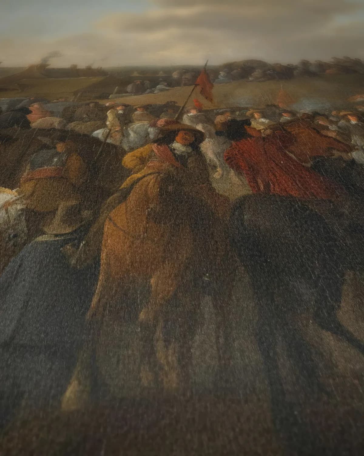Het vertrek van Karel II van Engeland uit Scheveningen, 2 juni 1660 op geweven fluweel, uitsnede 1 van 3