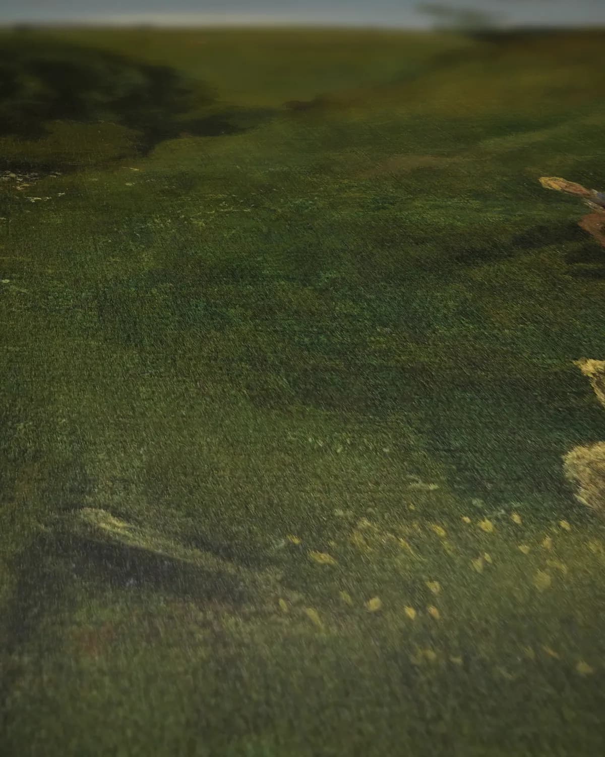 Heuvelachtig landschap met beek en schapen op geweven fluweel, uitsnede 2 van 3