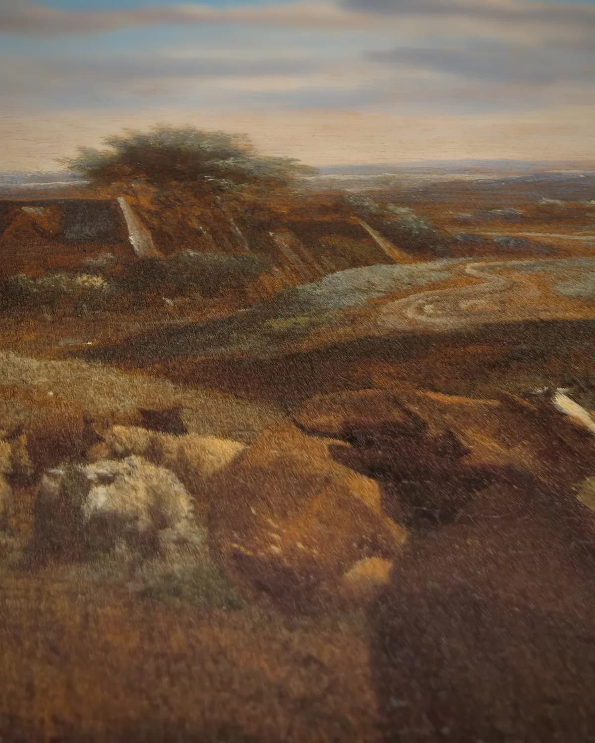 Heuvellandschap met een hoge weg op geweven fluweel, uitsnede 2 van 3