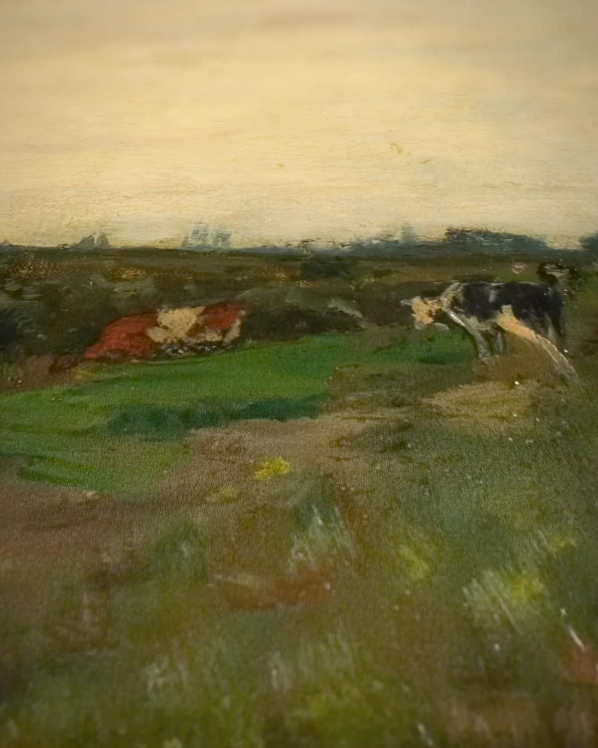 Hollands polderlandschap met vee op geweven fluweel, uitsnede 3 van 3