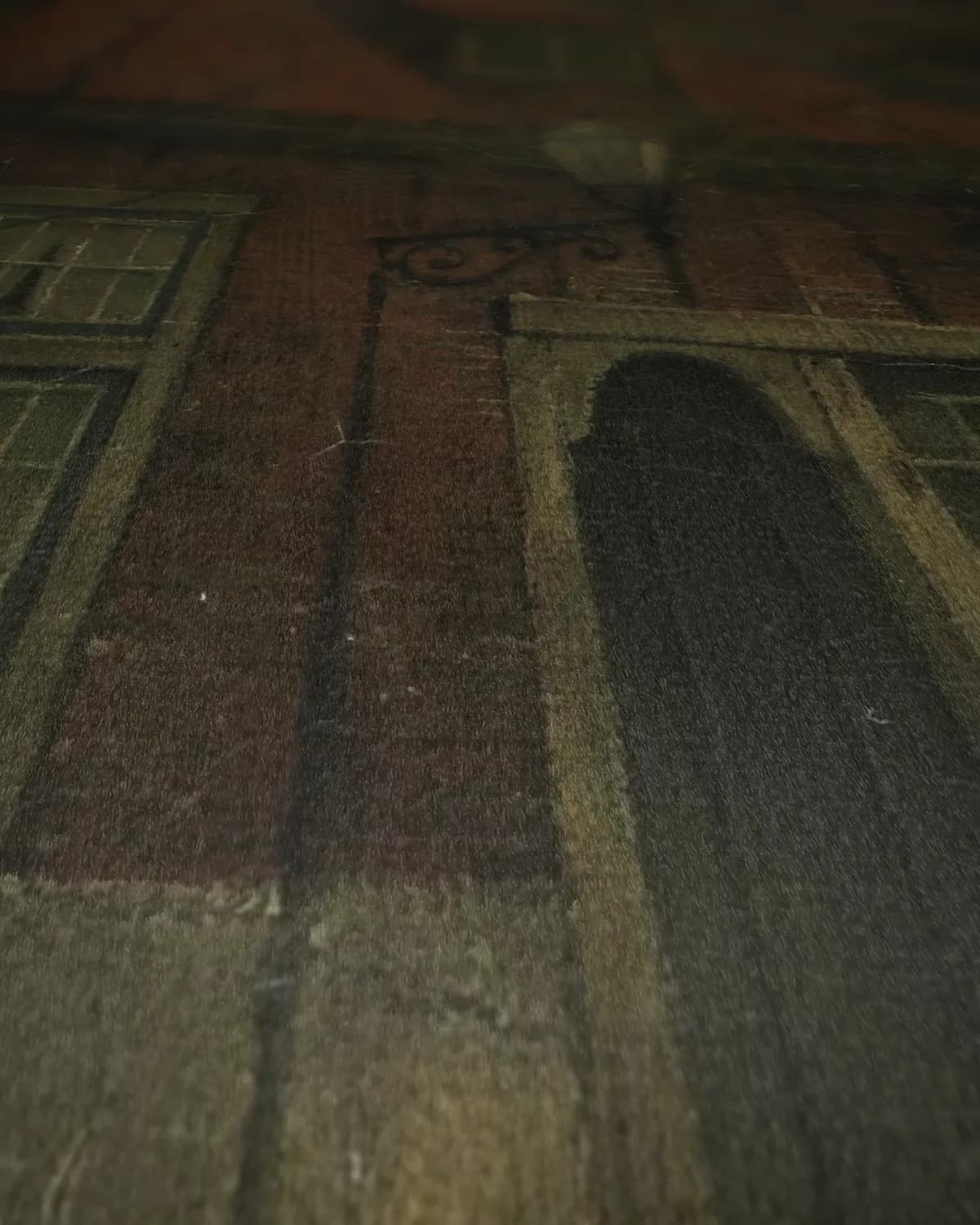 Huizen aan de Breedstraat in Enkhuizen op geweven fluweel, uitsnede 1 van 3