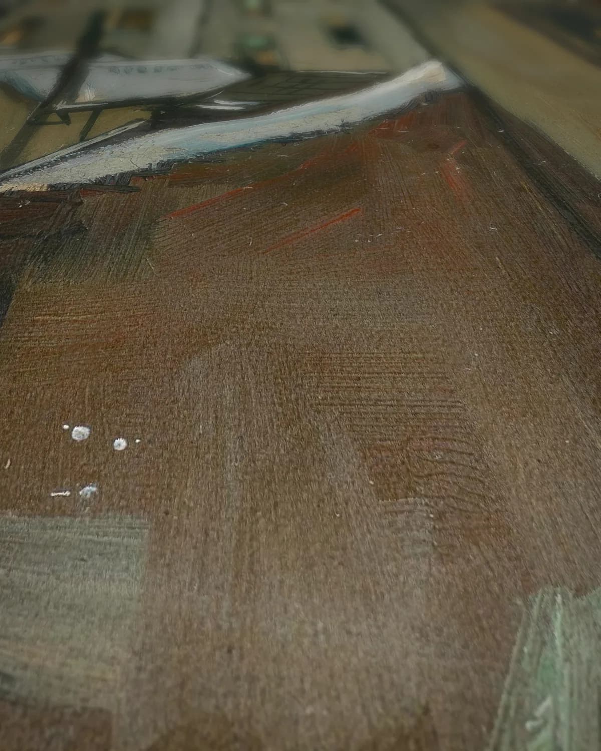 Huizen gezien van achteren op geweven fluweel, uitsnede 1 van 3