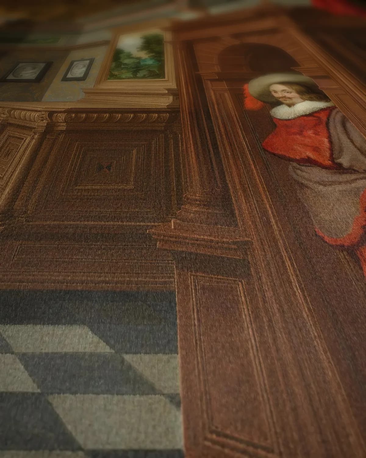Interieur, deel van een decoratieve reeks op geweven fluweel, uitsnede 1 van 3