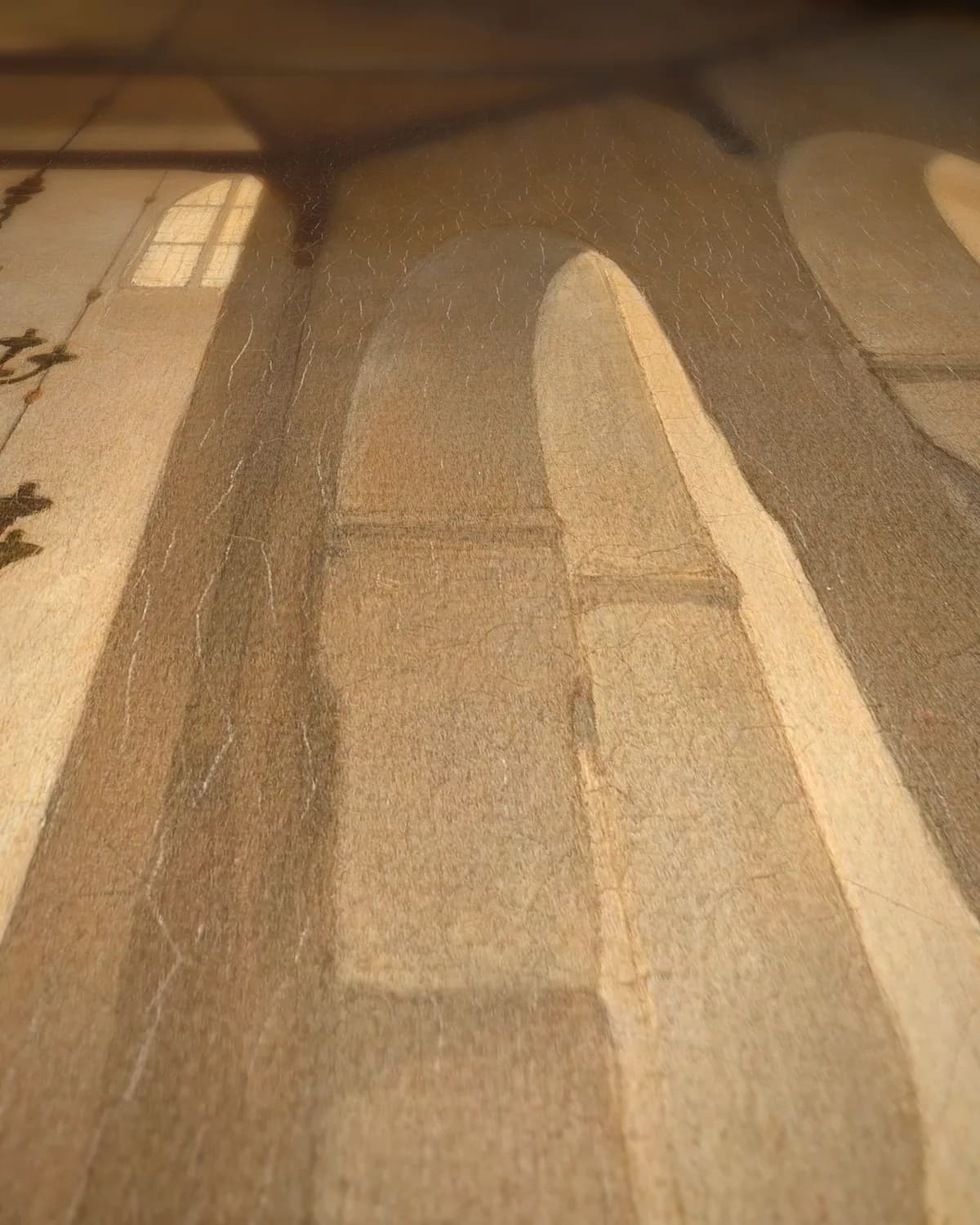 Interieur van de Geertekerk te Utrecht op geweven fluweel, uitsnede 1 van 3