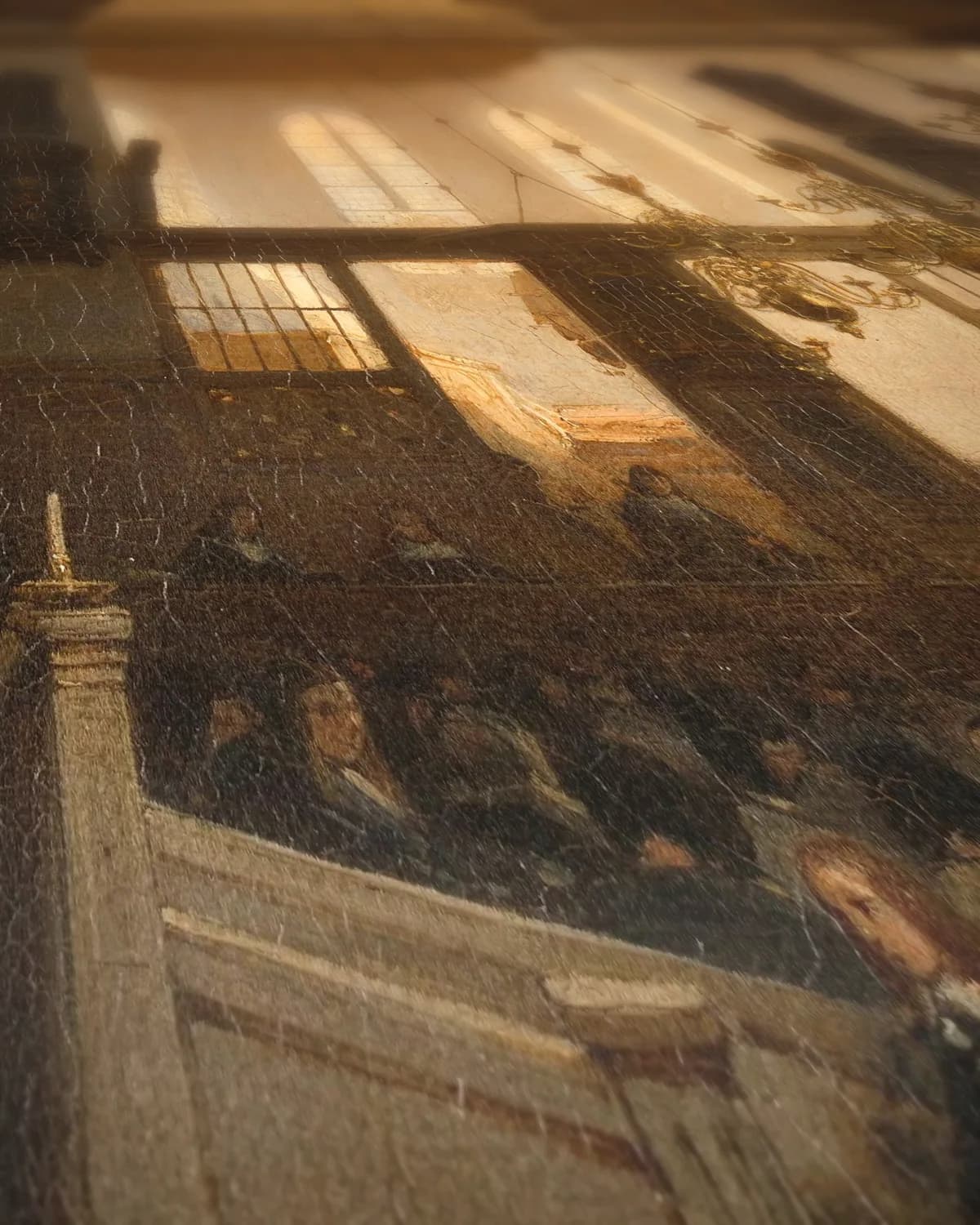 Interieur van de Geertekerk te Utrecht op geweven fluweel, uitsnede 2 van 3