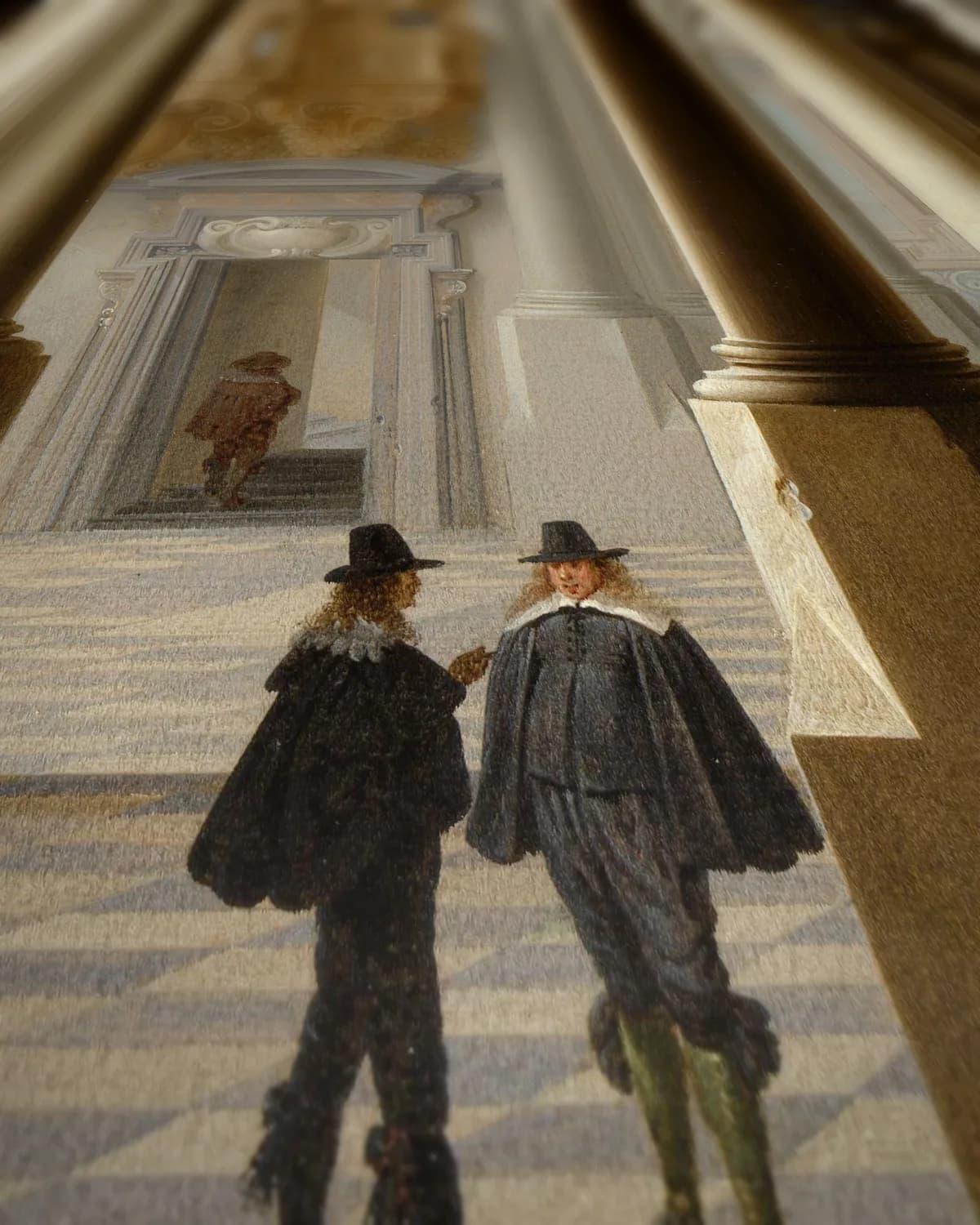 Interieur van een gotische kerk op geweven fluweel, uitsnede 1 van 3