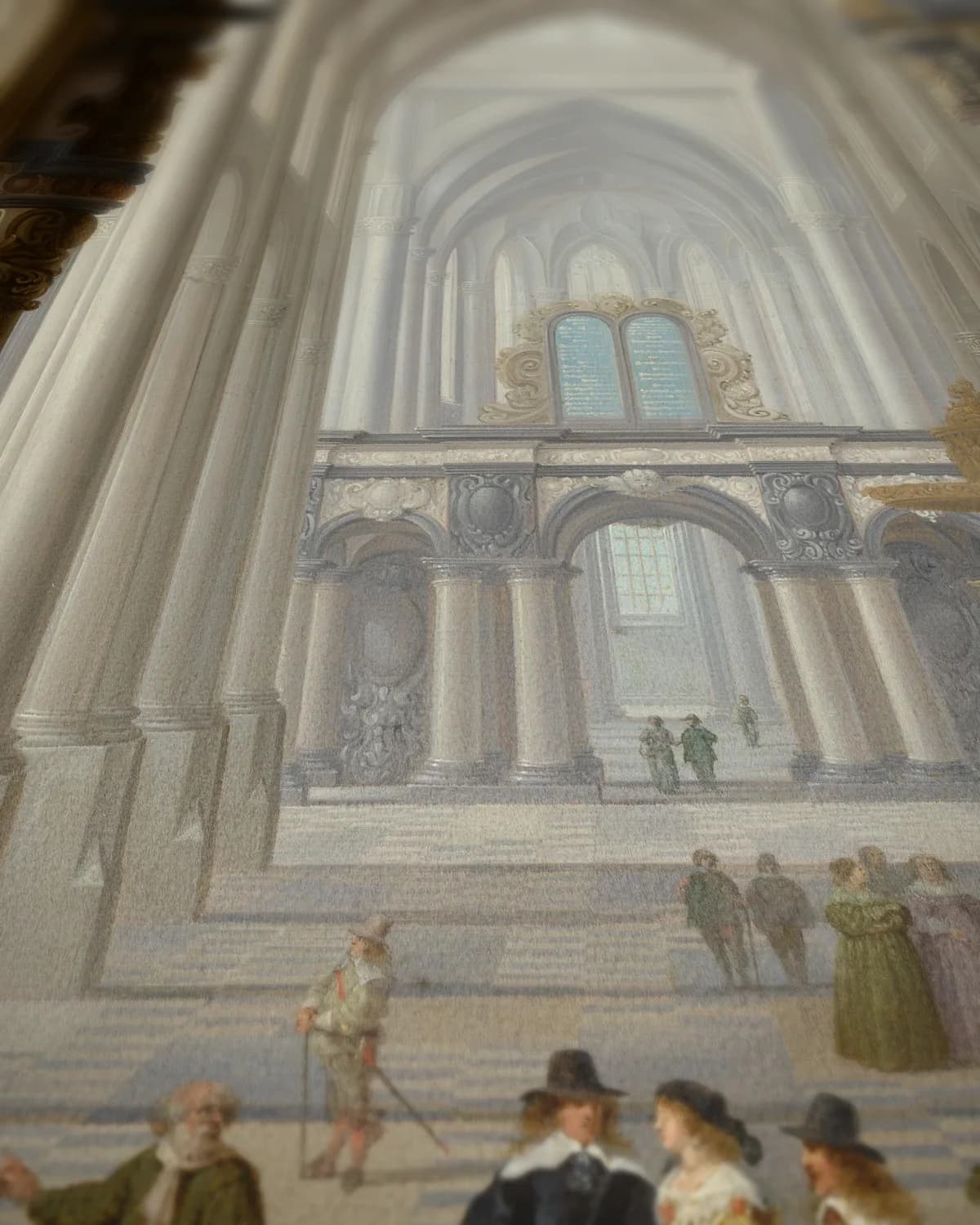 Interieur van een gotische kerk op geweven fluweel, uitsnede 3 van 3