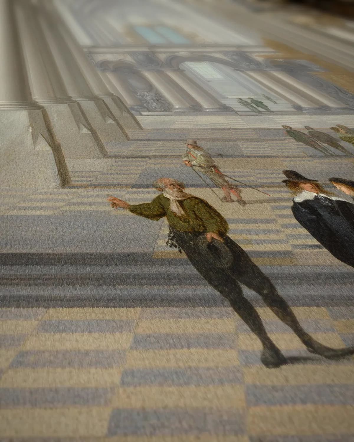 Interieur van een gotische kerk op geweven fluweel, uitsnede 2 van 3