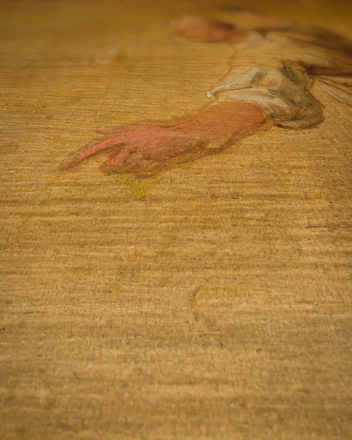 Keukenmeid met slager en jongen aan tafel op geweven fluweel, uitsnede 1 van 3