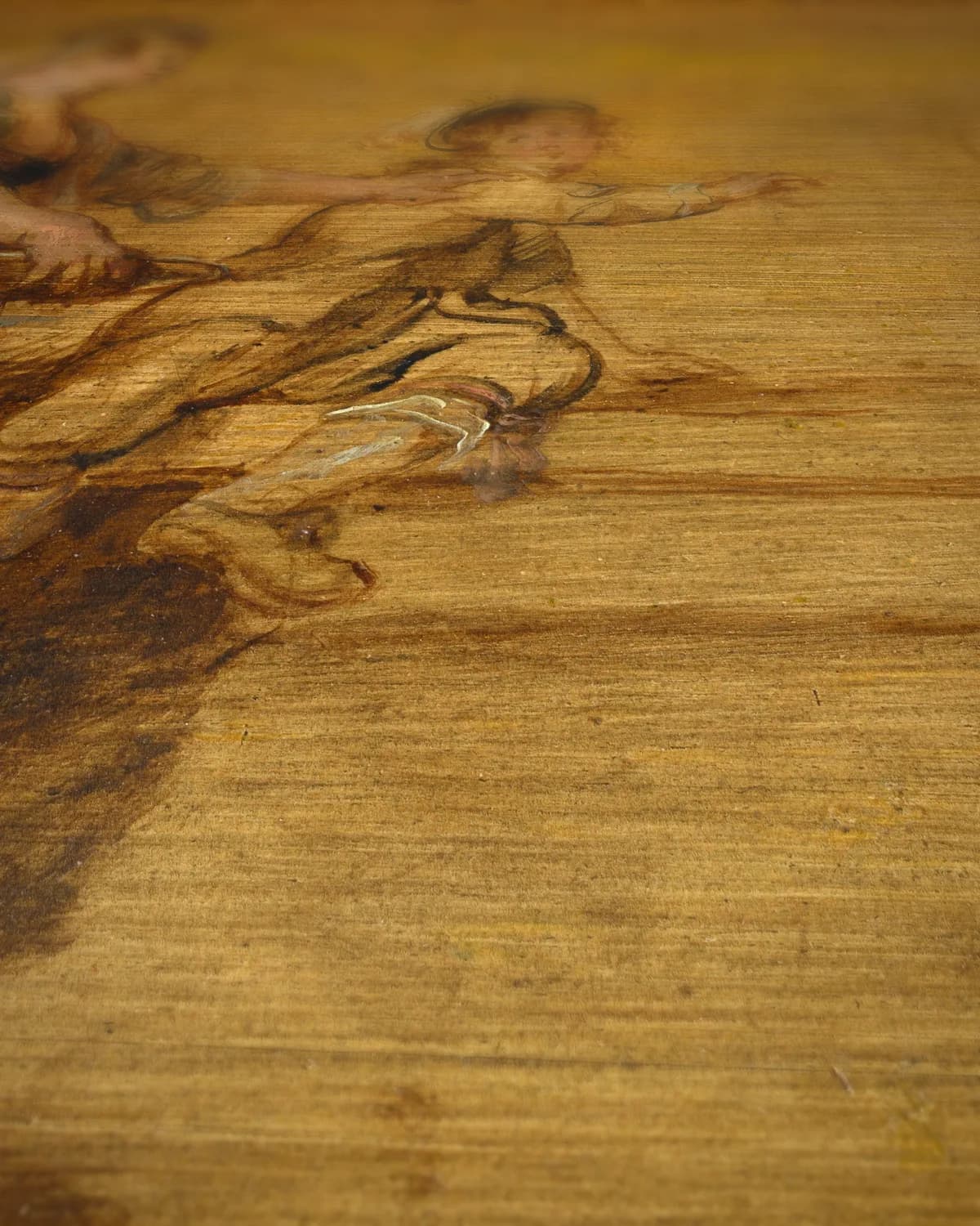 Keukenmeid met slager en jongen aan tafel op geweven fluweel, uitsnede 3 van 3