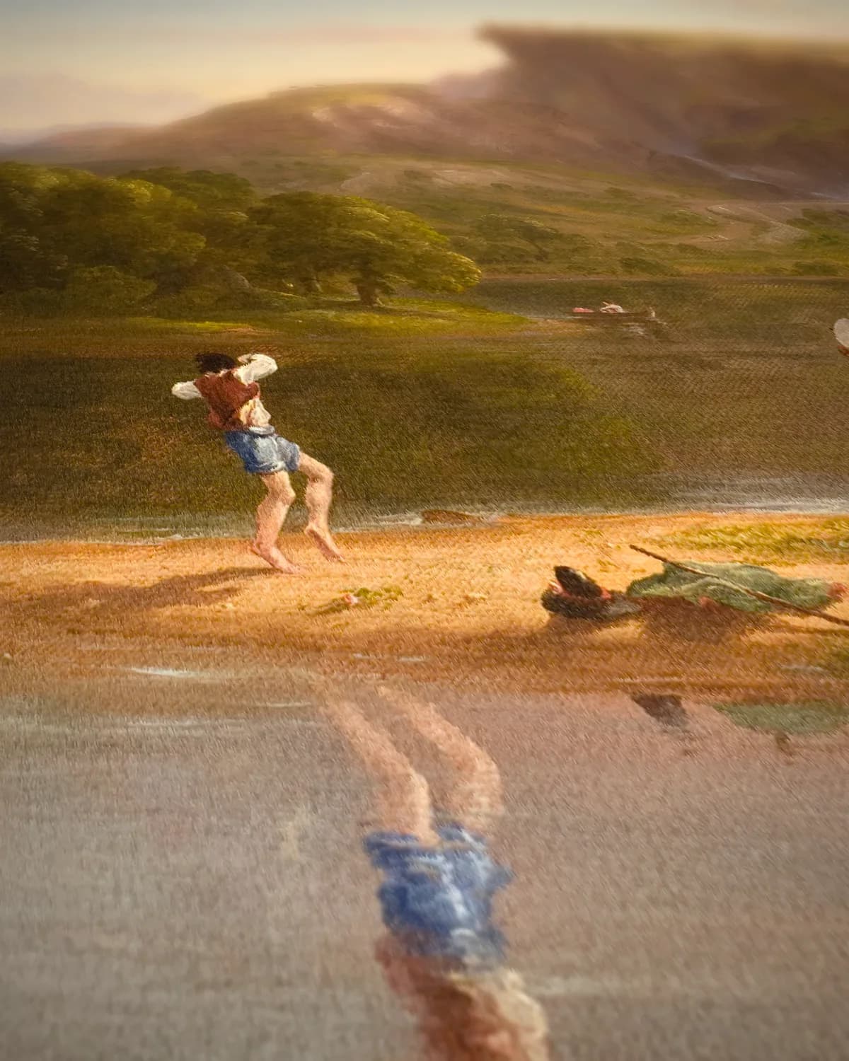 Klassiek Landschap met Ruïnes op geweven fluweel, uitsnede 2 van 3