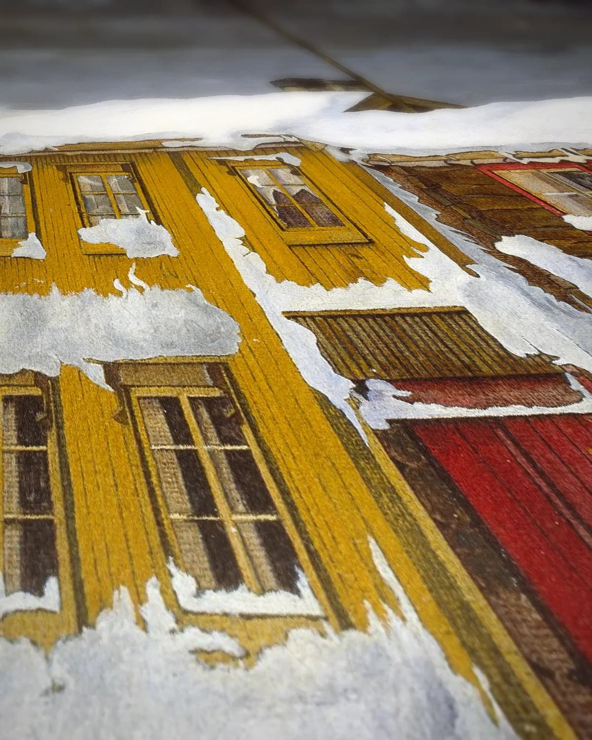Kleurrijk winterdorp op geweven fluweel, uitsnede 2 van 3