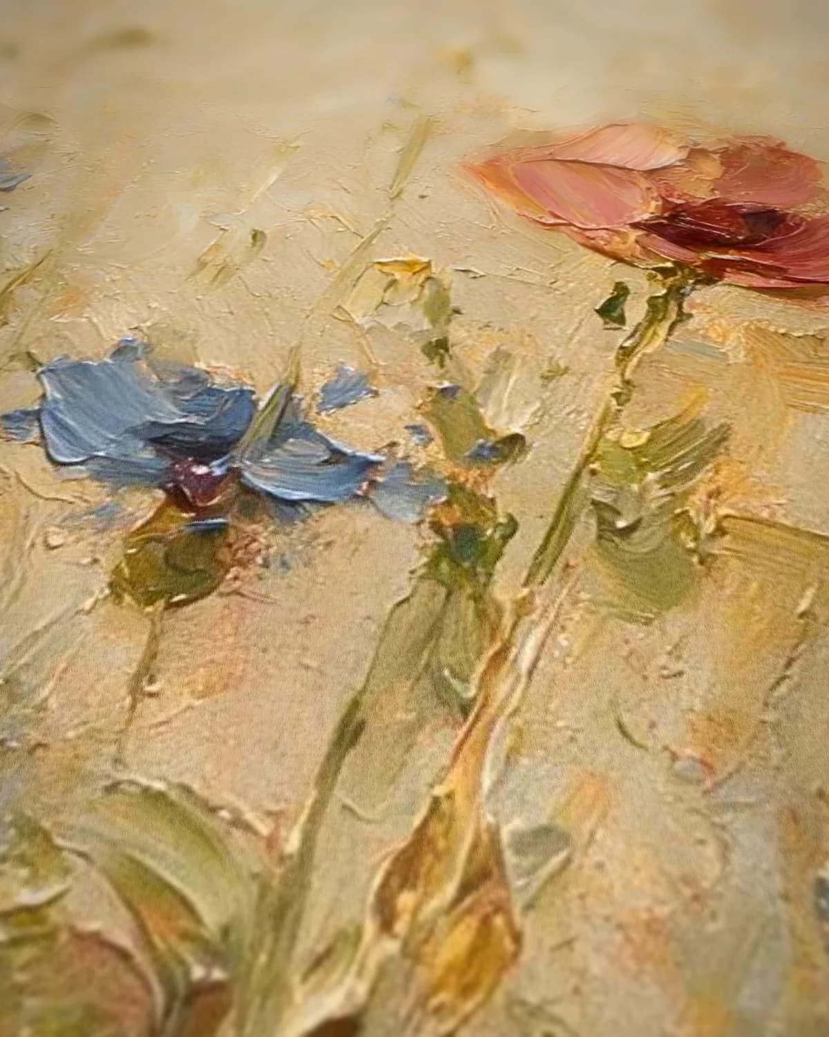 Korenbloemen en klaproos op geweven fluweel, uitsnede 3 van 3
