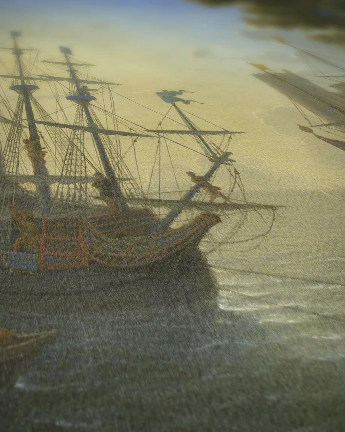 Kustlandschap met het inschepen van Sint-Ursula op geweven fluweel, uitsnede 2 van 3
