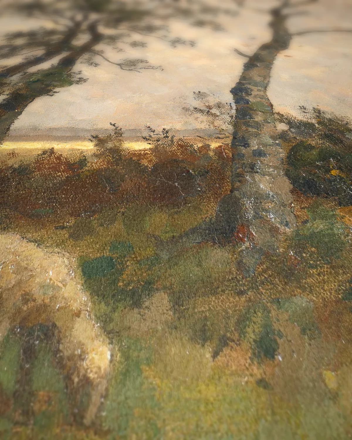 Landschap in Drenthe op geweven fluweel, uitsnede 1 van 3