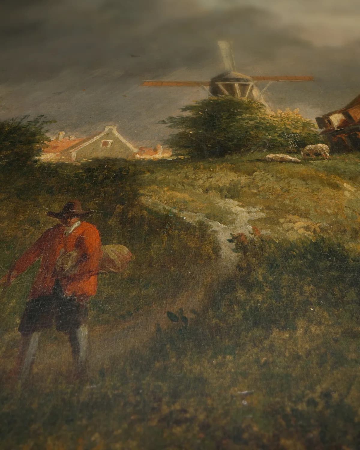 Landschap in het Gooi op geweven fluweel, uitsnede 3 van 3