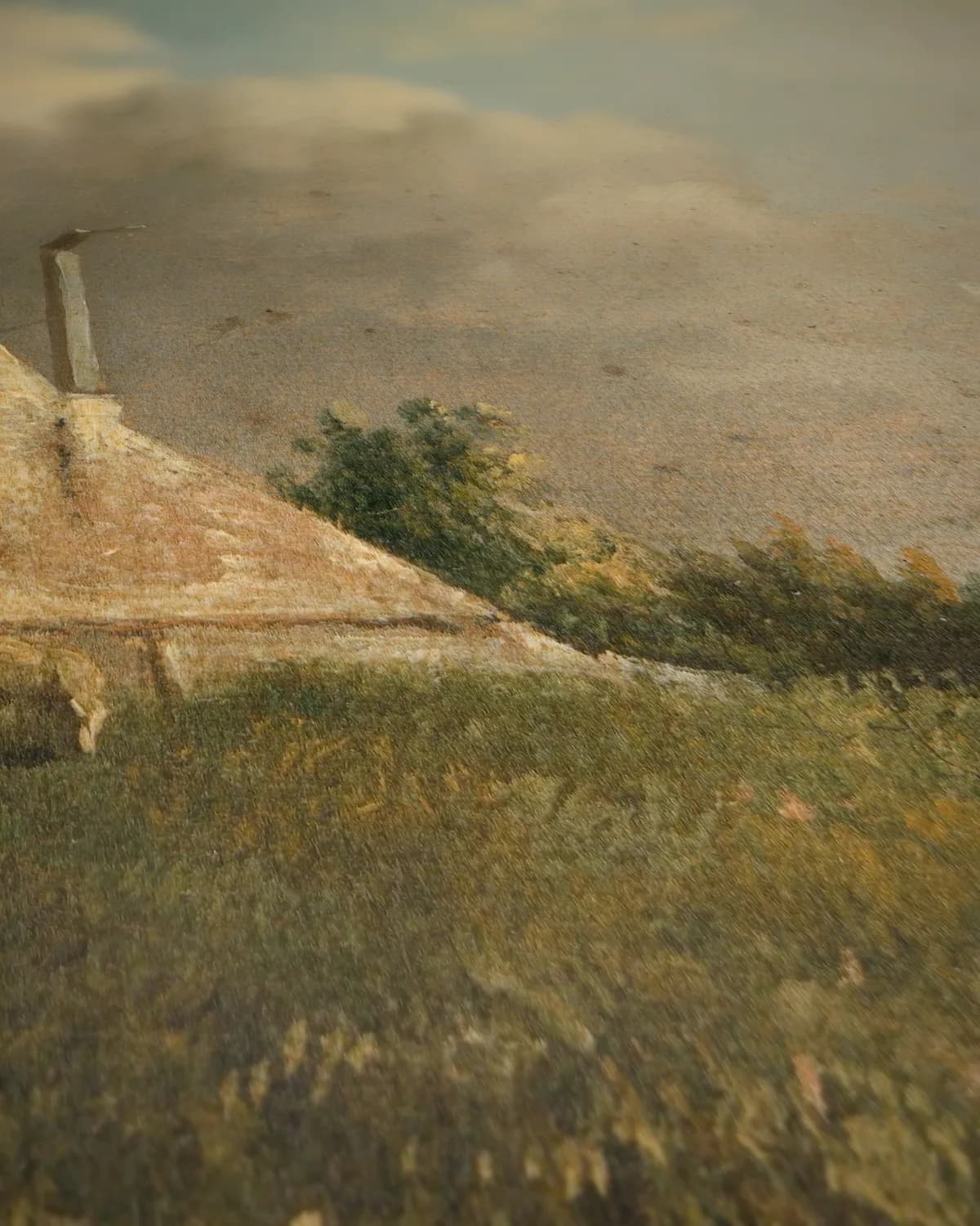 Landschap in het Gooi op geweven fluweel, uitsnede 2 van 3