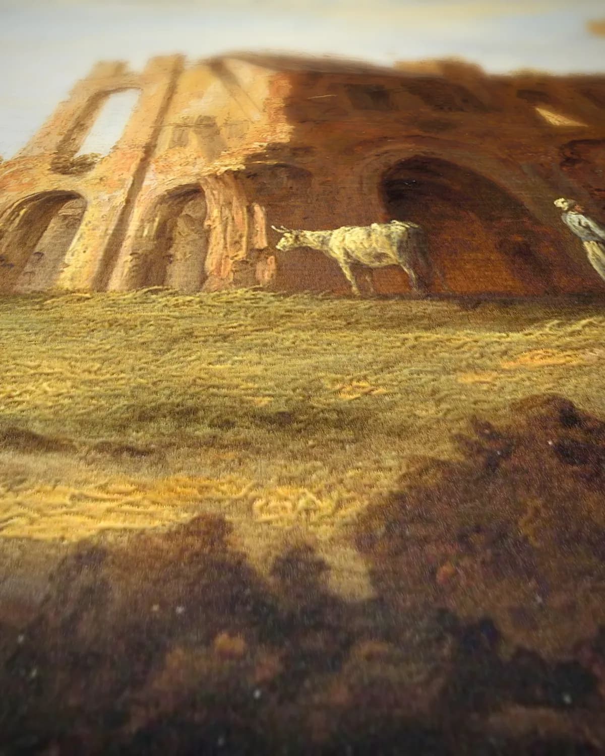 Landschap met de ruïne van de abdij van Rijnsburg op geweven fluweel, uitsnede 1 van 3