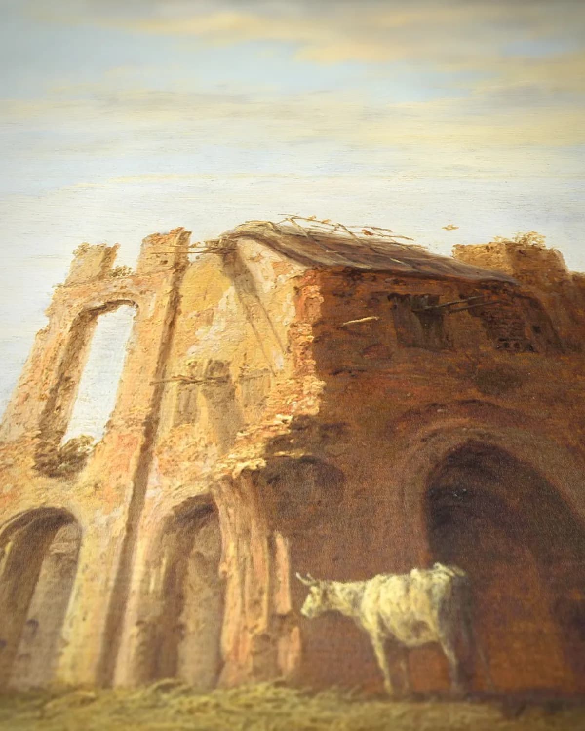 Landschap met de ruïne van de abdij van Rijnsburg op geweven fluweel, uitsnede 3 van 3
