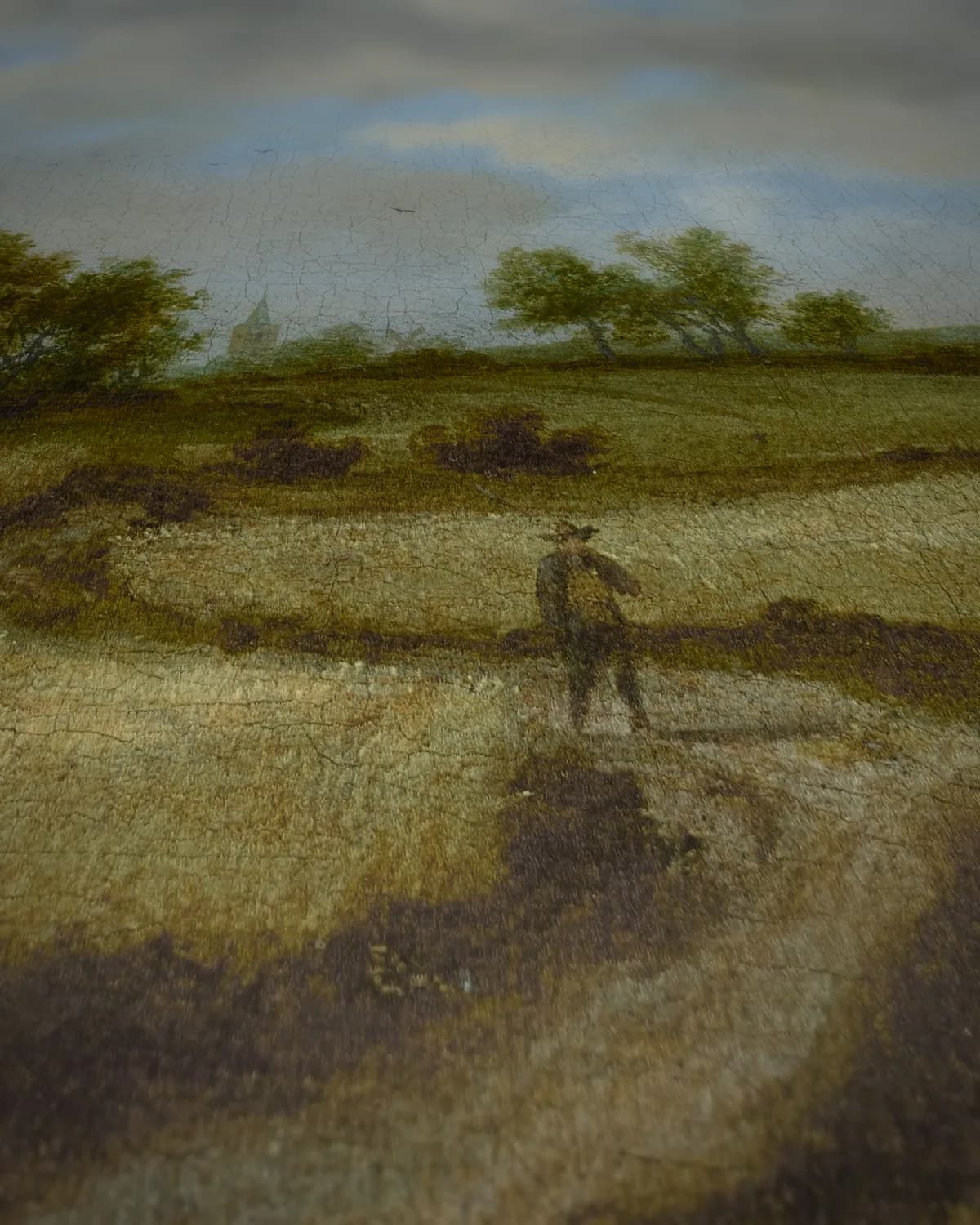 Landschap met een Korenveld op geweven fluweel, uitsnede 1 van 3