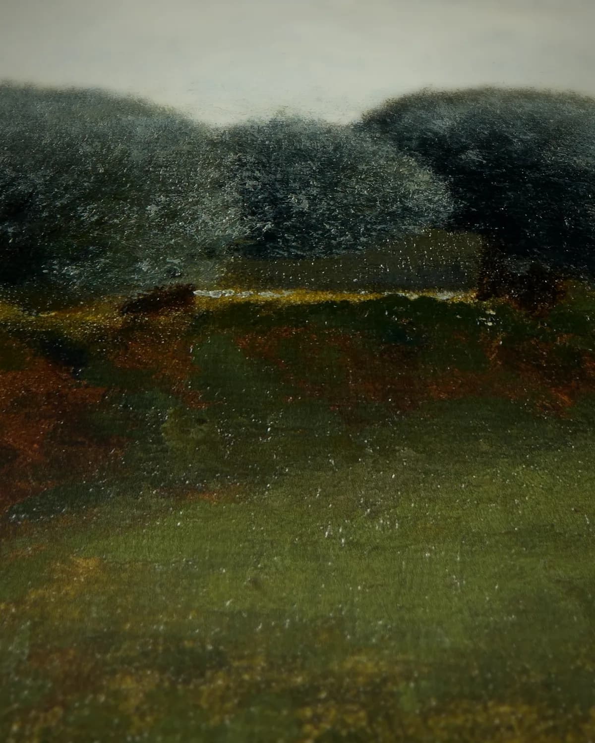Landschap met een rij bomen op geweven fluweel, uitsnede 3 van 3
