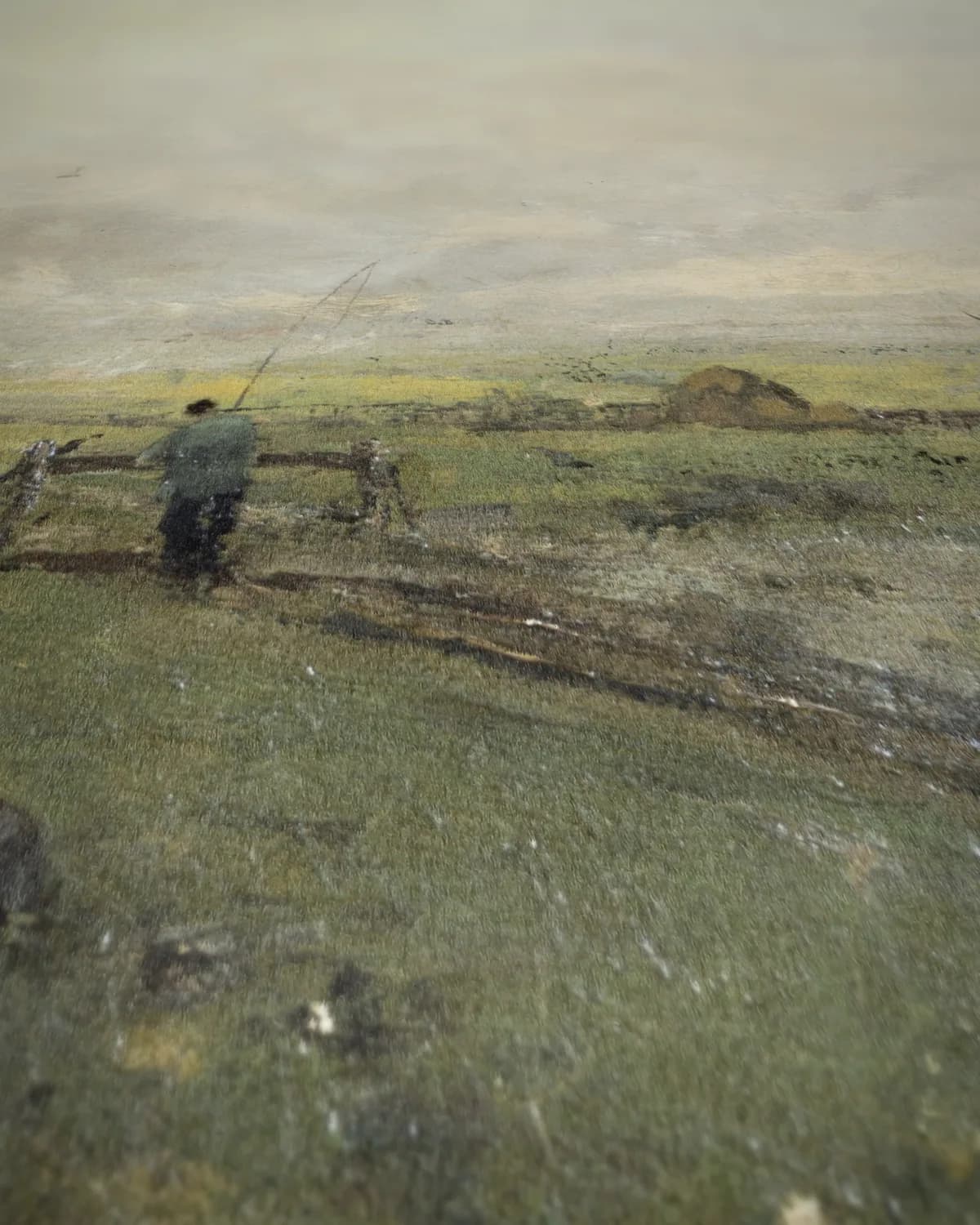 Landschap met een trein op geweven fluweel, uitsnede 1 van 3