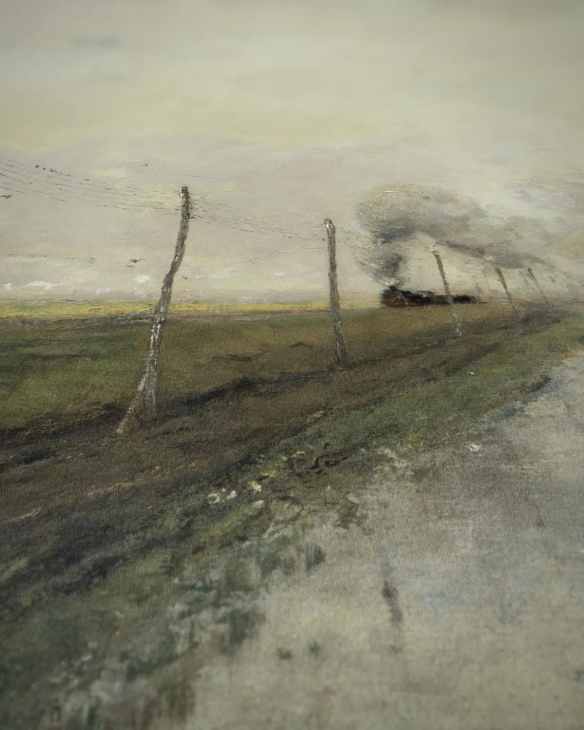 Landschap met een trein op geweven fluweel, uitsnede 3 van 3