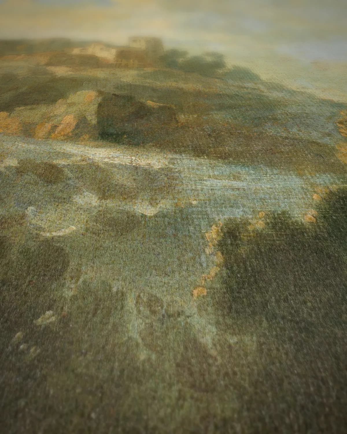Landschap met figuren op geweven fluweel, uitsnede 1 van 3