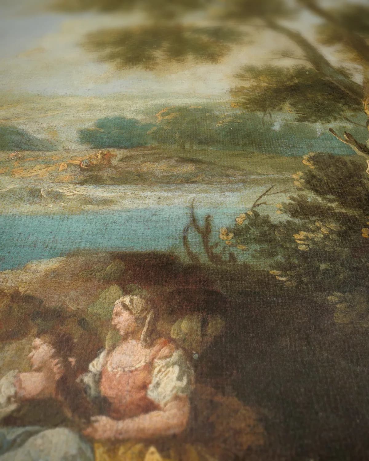 Landschap met figuren op geweven fluweel, uitsnede 3 van 3