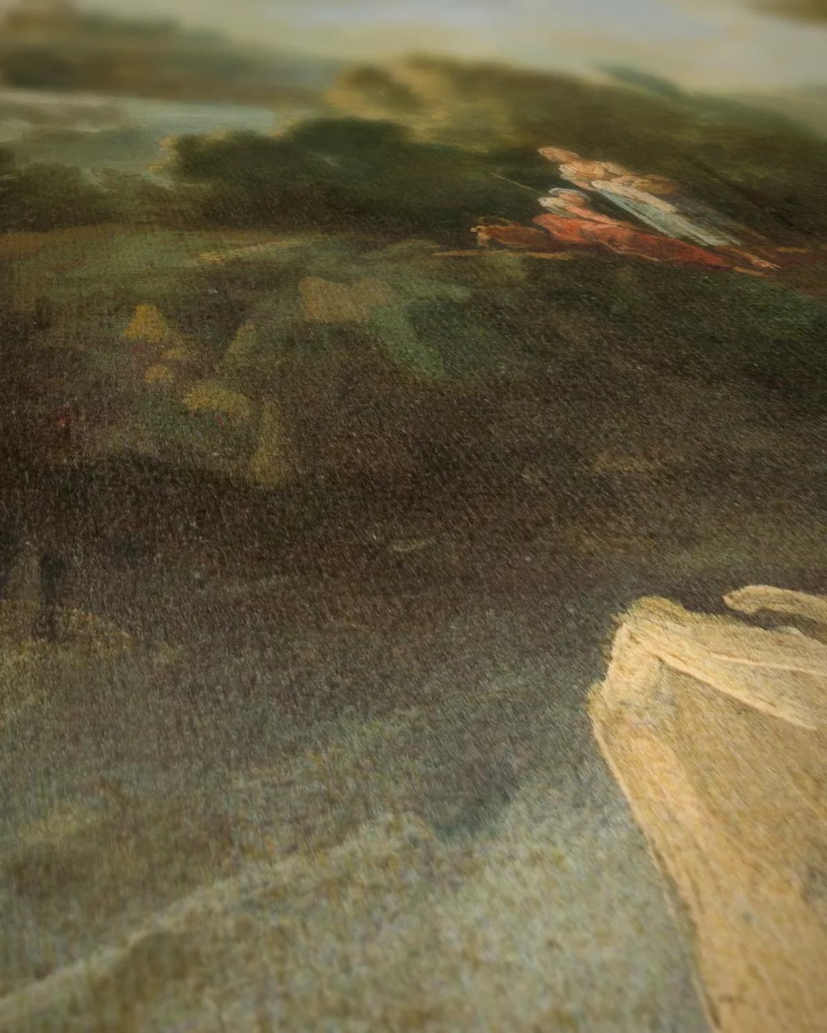Landschap met figuren op geweven fluweel, uitsnede 2 van 3