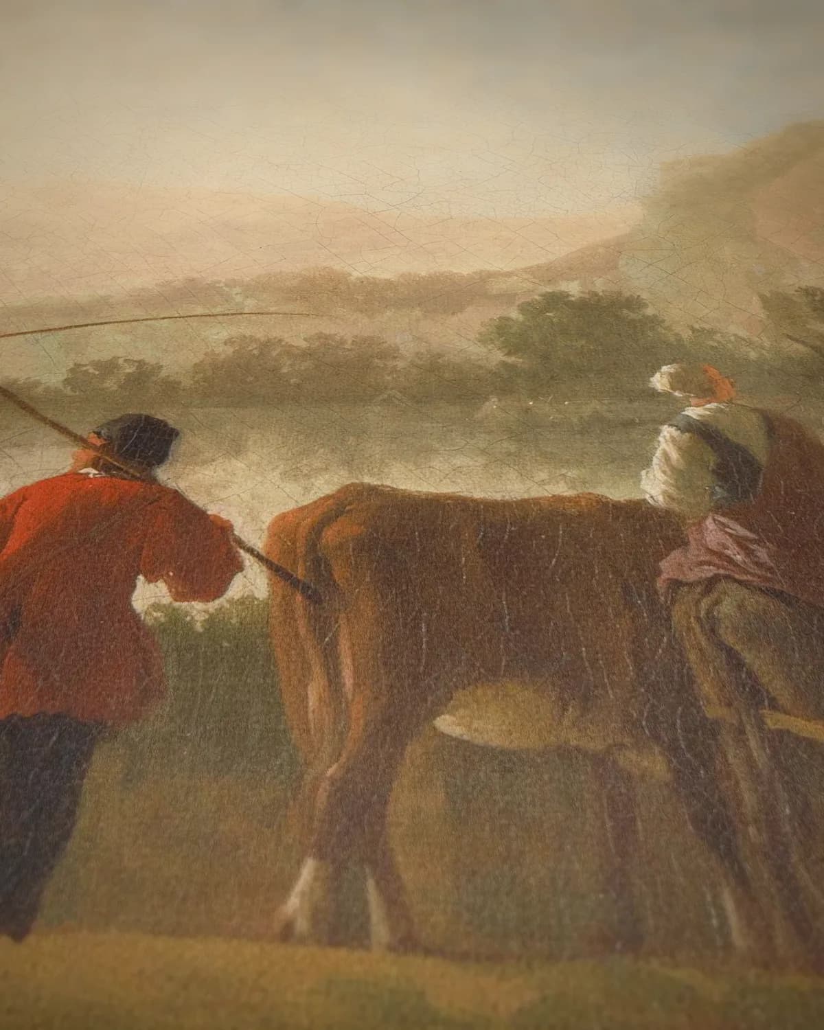 Landschap met herders en vee op geweven fluweel, uitsnede 3 van 3