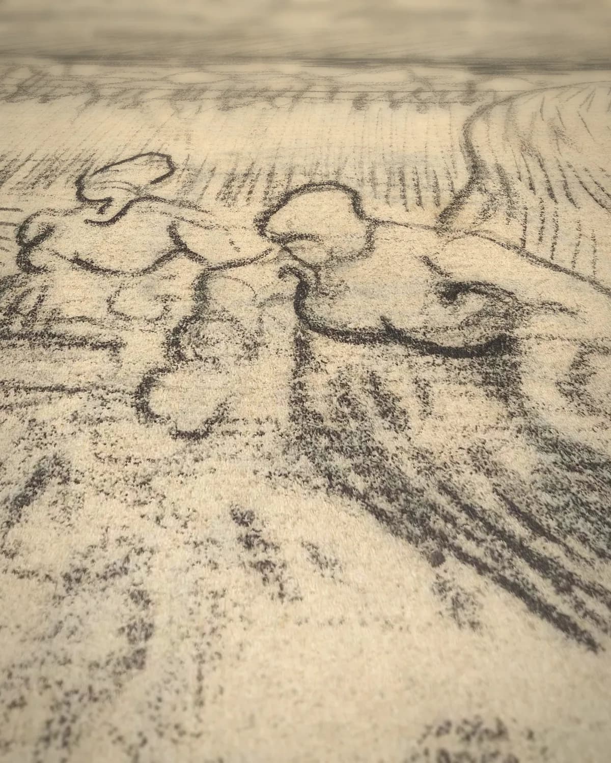 Landschap met oogstende boerinnen op geweven fluweel, uitsnede 1 van 3