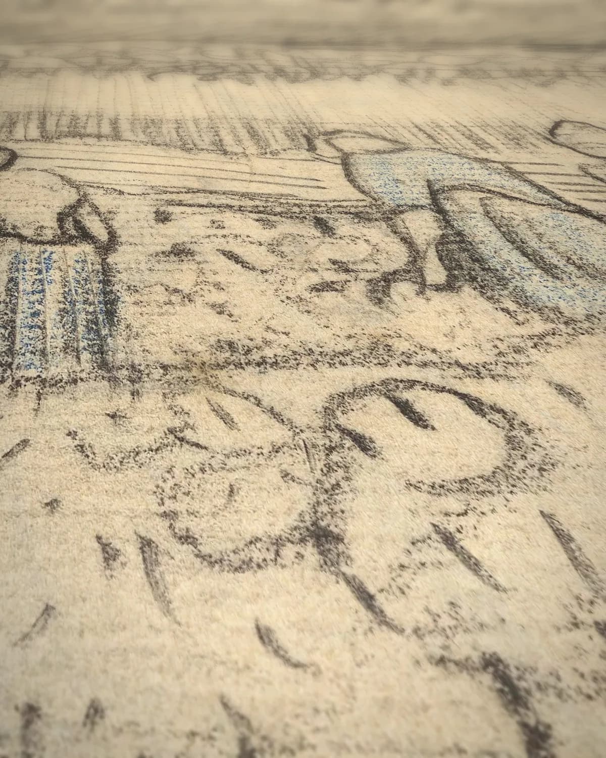 Landschap met oogstende boerinnen op geweven fluweel, uitsnede 2 van 3