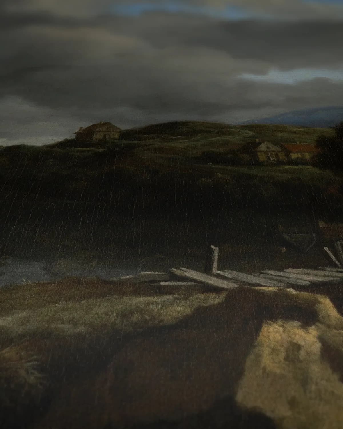 Landschap met waterval op geweven fluweel, uitsnede 3 van 3