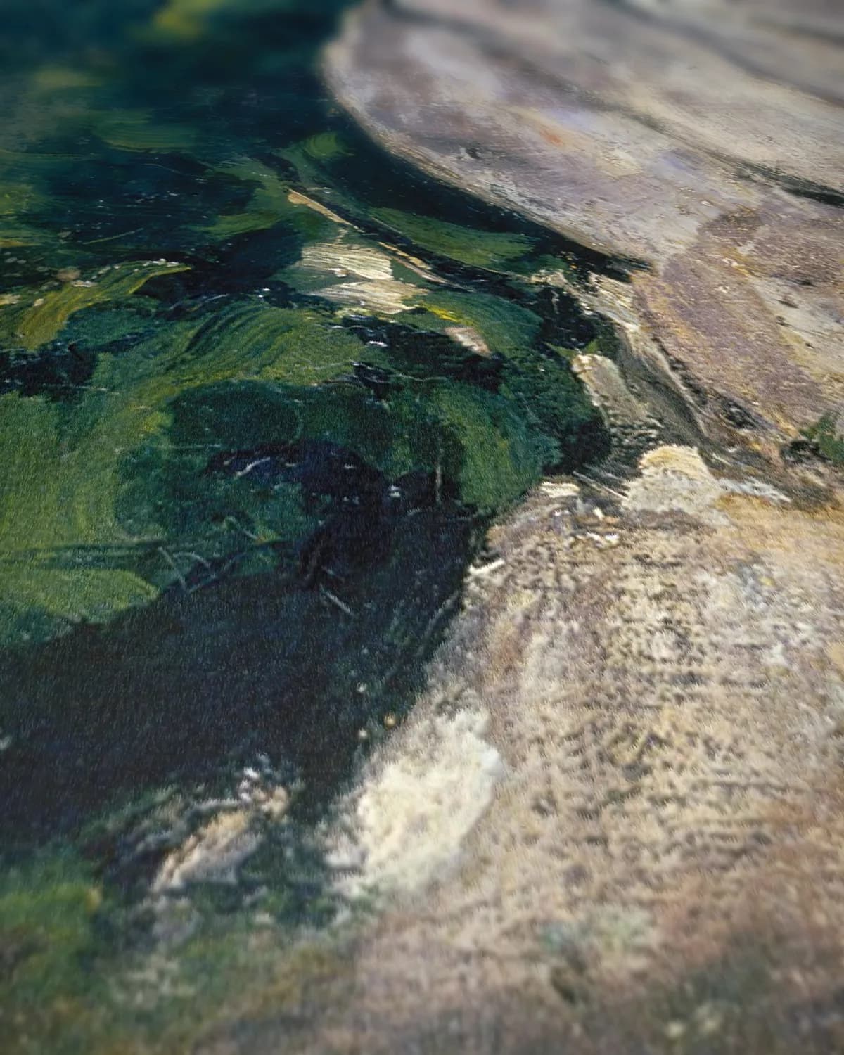Landschap, weg met bomen in een rotsgebergte op geweven fluweel, uitsnede 1 van 3