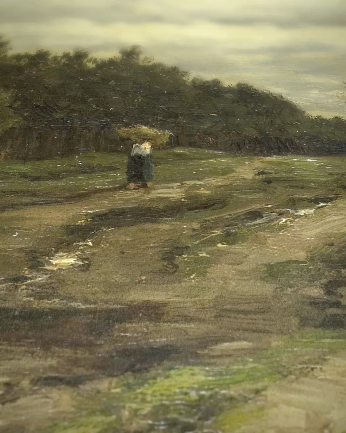 Landweg bij Laren op geweven fluweel, uitsnede 3 van 3