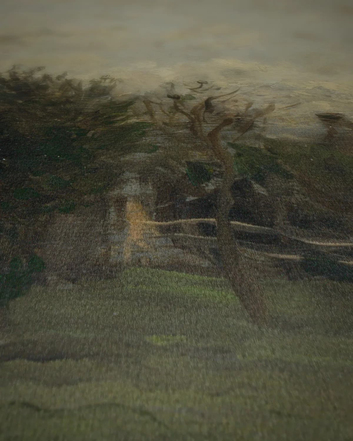 Landweg onder bewolkte hemel op geweven fluweel, uitsnede 1 van 3
