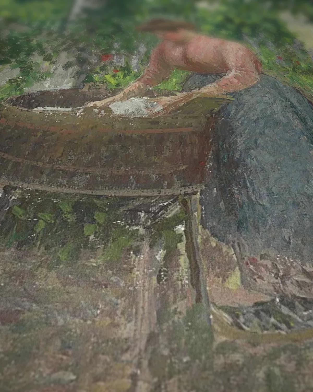 Wasvrouw in de tuin van Éragny op geweven fluweel, uitsnede 3 van 3