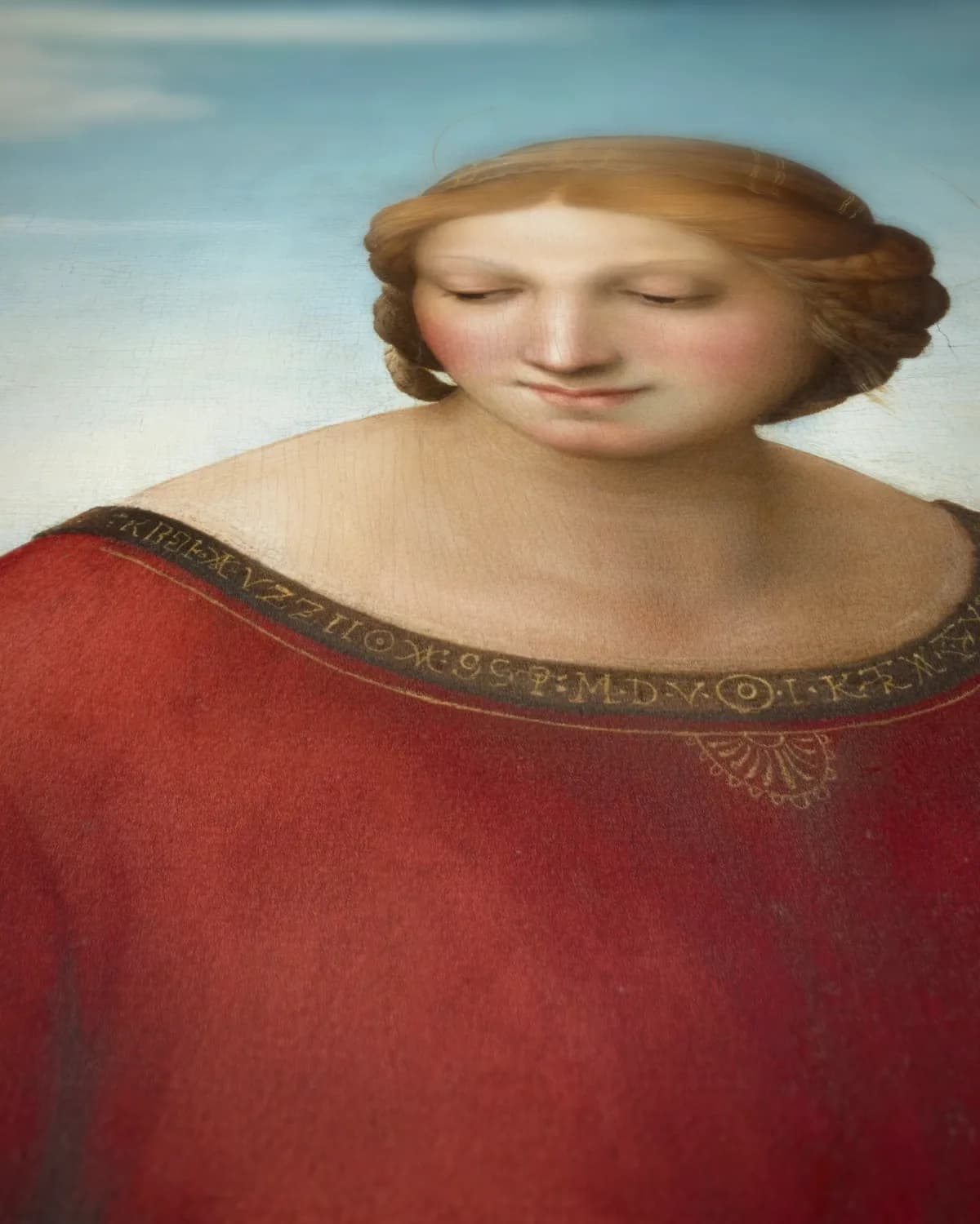 Madonna in de wei op geweven fluweel, uitsnede 3 van 3