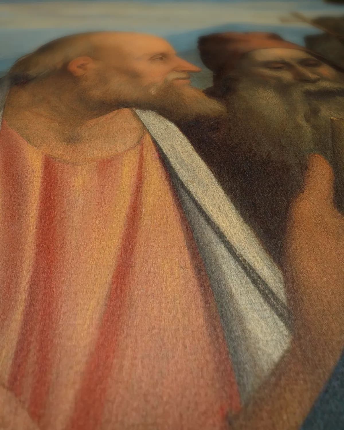 Madonna met kind, de kleine Johannes de Doper en de heiligen Petrus en Antonius op geweven fluweel, uitsnede 1 van 3