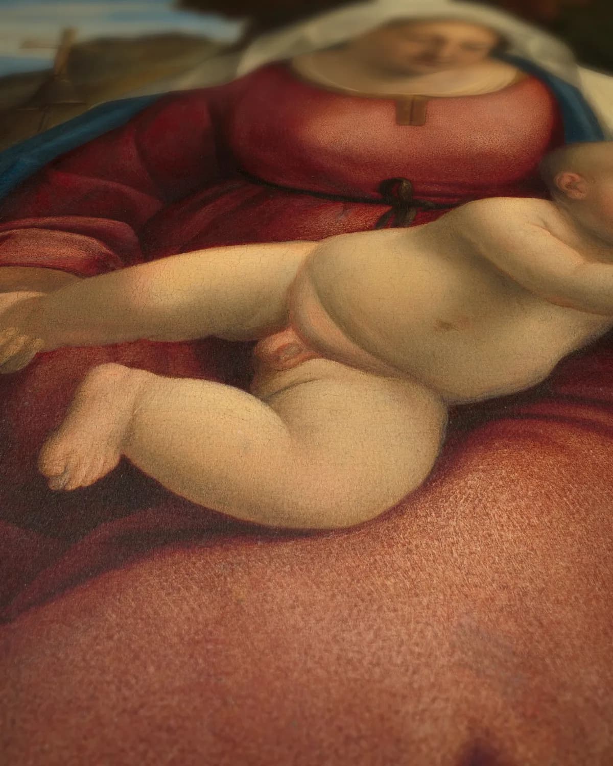 Madonna met kind, de kleine Johannes de Doper en de heiligen Petrus en Antonius op geweven fluweel, uitsnede 3 van 3