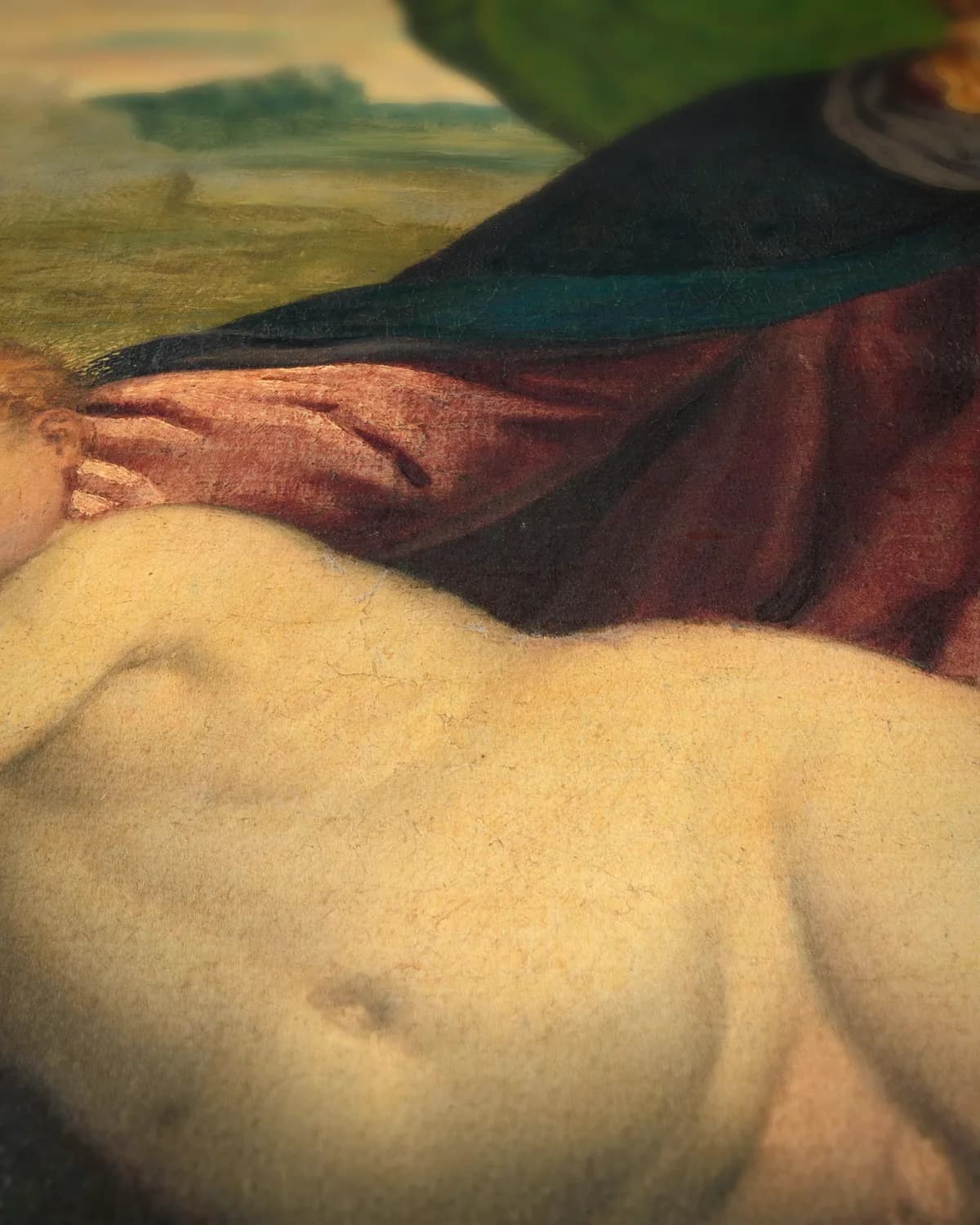 Madonna met slapend kind op geweven fluweel, uitsnede 3 van 3