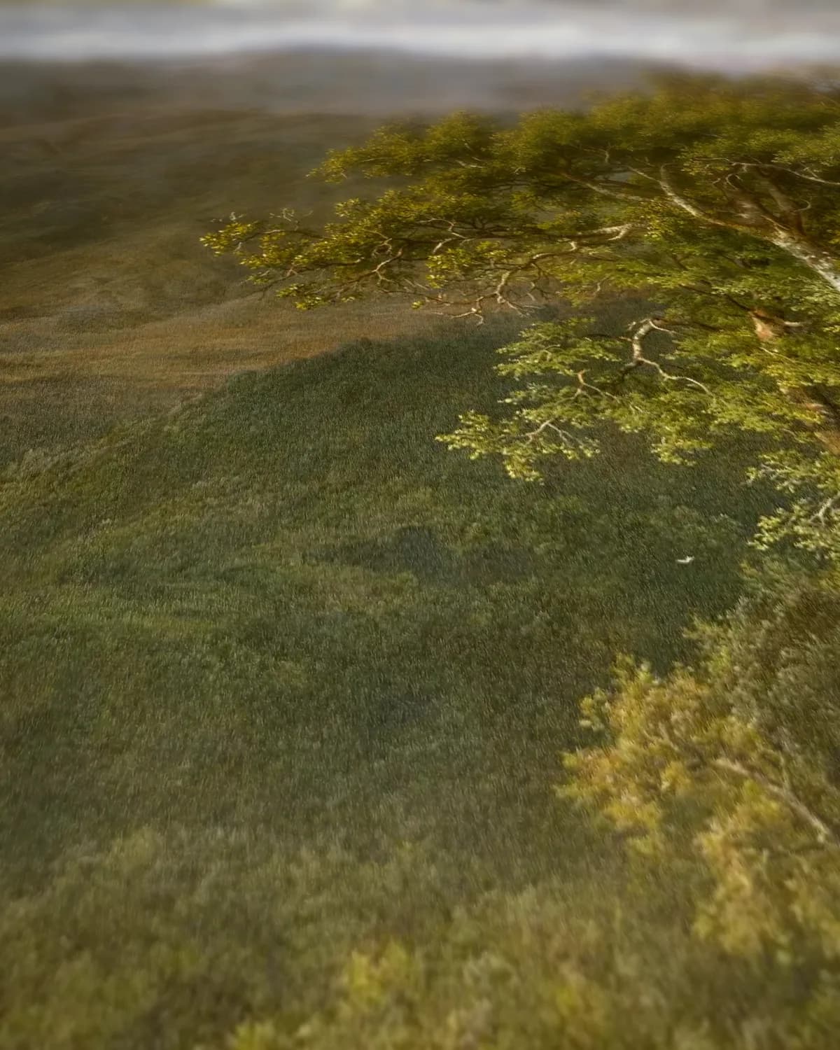 Majestueus berglandschap met waterval op geweven fluweel, uitsnede 1 van 3