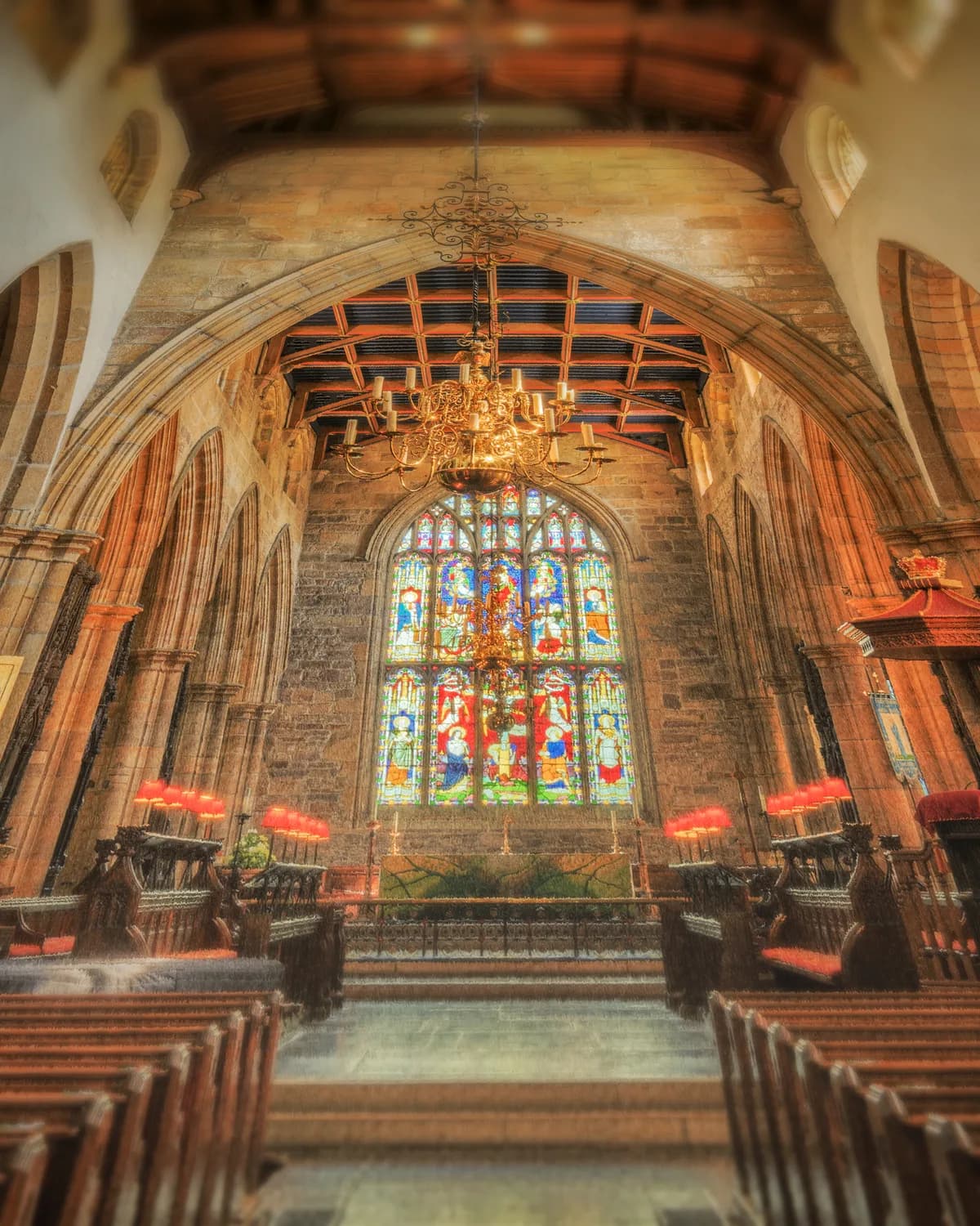Majestueus kerkinterieur op geweven fluweel, uitsnede 3 van 3