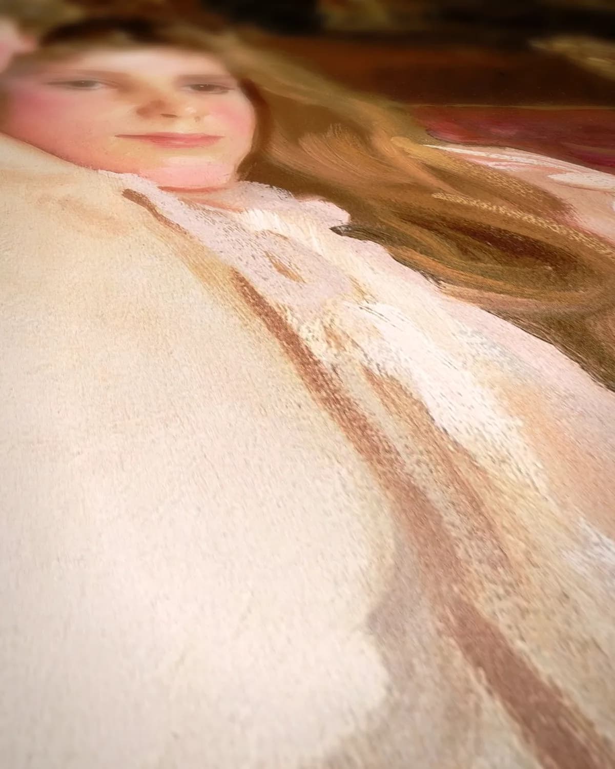 Mevrouw Fiske Warren en haar dochter Rachel op geweven fluweel, uitsnede 2 van 3