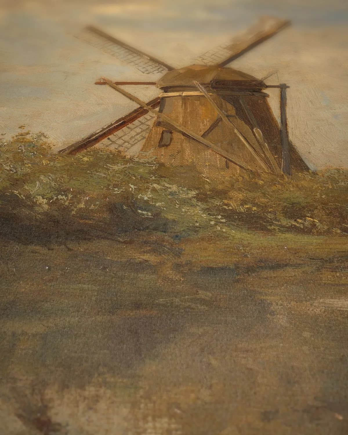 Molen bij een plas op geweven fluweel, uitsnede 3 van 3
